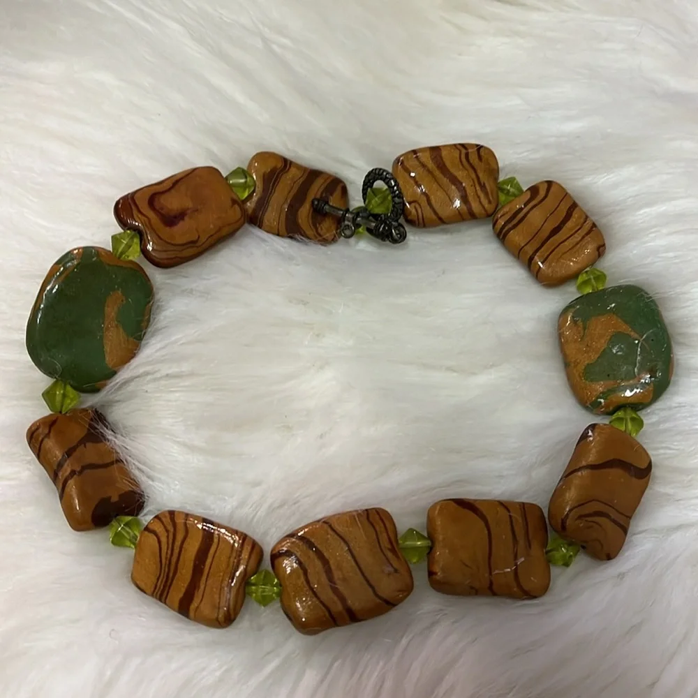 Brown & Green Handmade Boho ONE OF A KIND Handmade Necklace